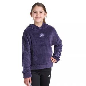 (NWT)Adidas Girls 3-Stripes Sherpa Medium Purple Hooded Pullover